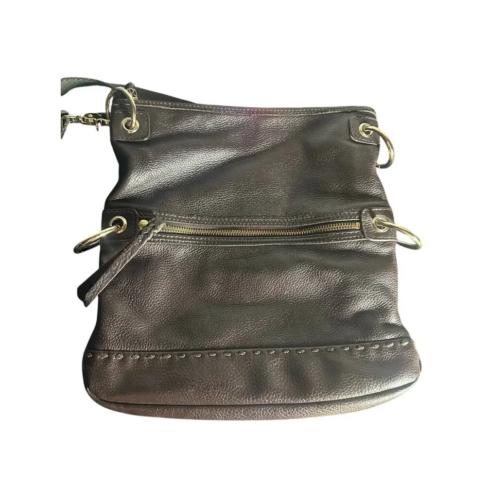 The Sak Brown Leather Crossbody Shoulder Bag Zip Pocket Boho Slouchy Style